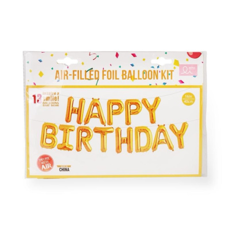 Растяжка надувная "Happy Birthday" 16 дюймов, золото