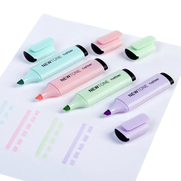 Набор текстовыделителей "Hatber NewTone Pastel", 1-5м, скошенный наконечник, водная основа, 4 цвета 