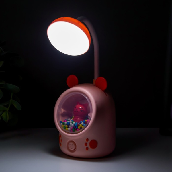 Настольная лампа "Ушки" LED 3Вт USB розовый 7х10х17 см  