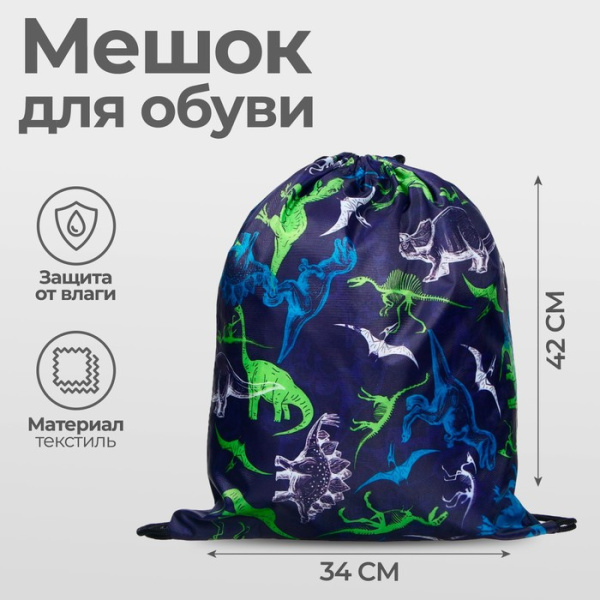 Мешок для обуви «Динозаврики» (полиэстер, плотность 210D) 42×34 см