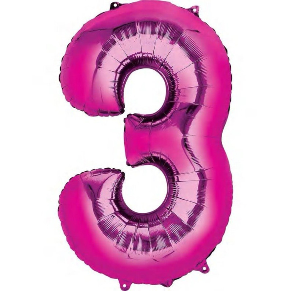 Фольгированный шар цифра "3", фуксия, 40д