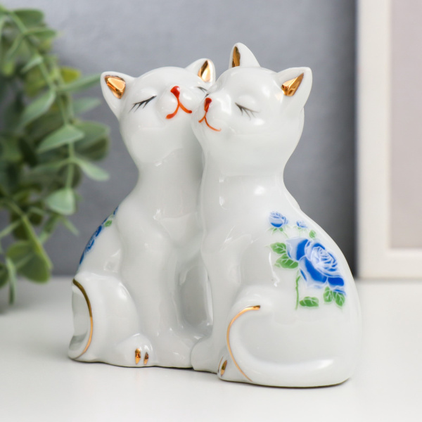 Фигурка керамика «2 котёнка в цветочек», 9.5×4.5×10.6 см