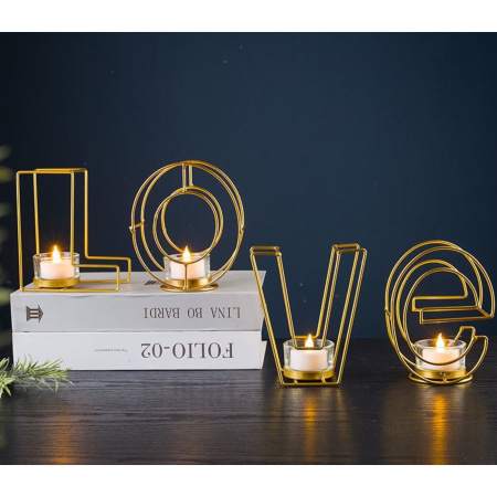 Подсвечник металлический на 4 свечи TAKE IT EASY «Love: слово», 13.5×42 см, золото