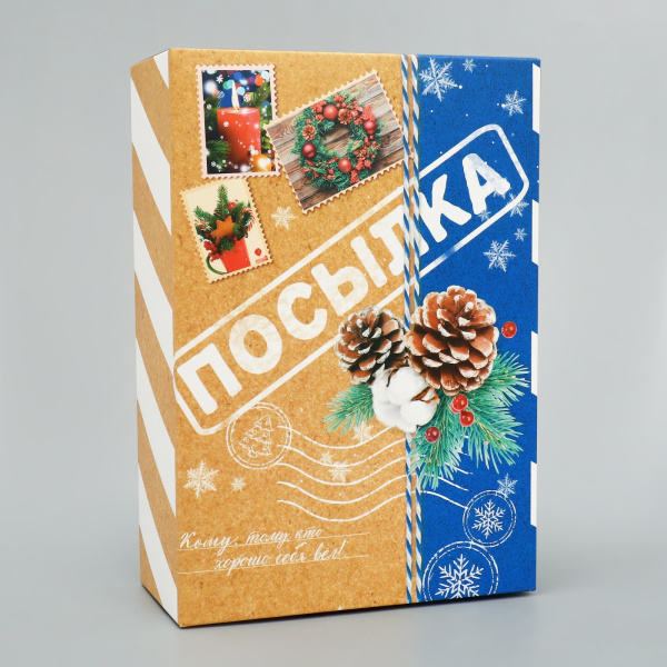 Коробка подарочная новогодняя складная «Посылка», 16 х 23 х 7.5 см