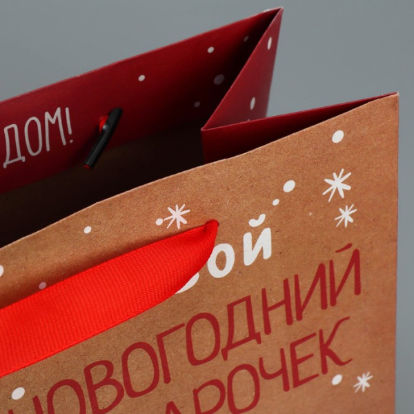 Пакет подарочный новогодний крафтовый квадратный «Подарочек», 22×22×11 см