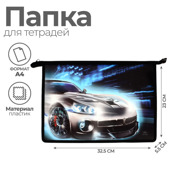Папка для тетрадей А4, молния сверху, пластиковая Calligrata «Авто»