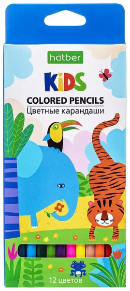 Карандаши "Hatber Eco", 12 цветов, серия "Африка", в картонной упаковке