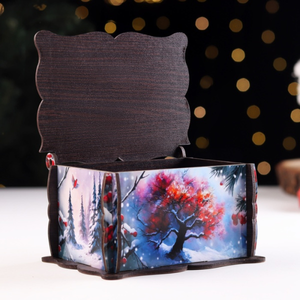 Шкатулка для украшений, подарков «2 снегиря», упаковка, 14×11×7 см