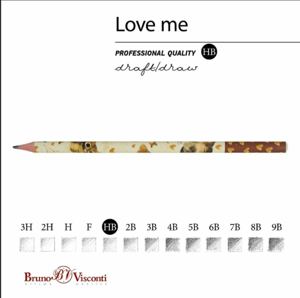 Карандаш чернографитовый Love Me, НВ