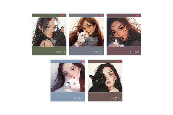 Тетрадь "Hatber", 48л, А5, клетка, ламинация "Soft-Touch", на скобе, серия "Cats and Girls"