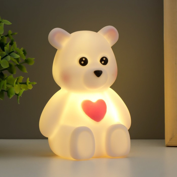 Ночник "Мишка" LED от батареек 3хLR44 белый 6х9х12 см   