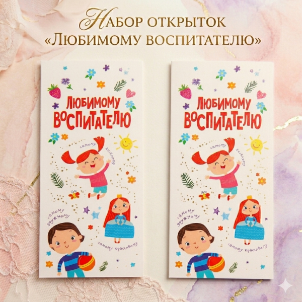 Набор открыток с местом под шоколадку "Любимому воспитателю", 2 шт.