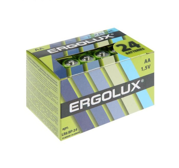 Батарейка алкалиновая Ergolux, AA, LR6-24BOX (LR6 BP-24), 1.5В,