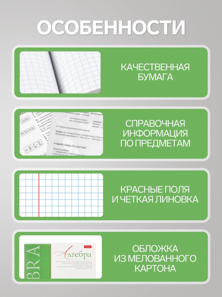 Тетрадь 48л кл "Буквица" АЛГЕБРА, мел карт, мат лам+тисн, интер справ, офсет