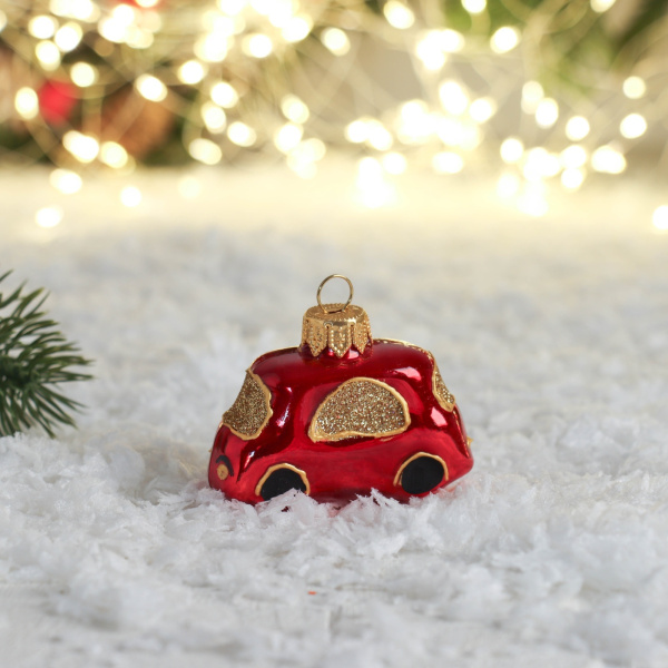Ёлочная игрушка "Автобус" ручная роспись,4,6х6,4х2,7 см, красный 