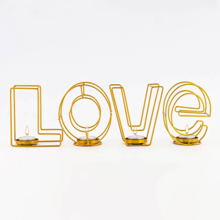 Подсвечник металлический на 4 свечи TAKE IT EASY «Love: слово», 13.5×42 см, золото
