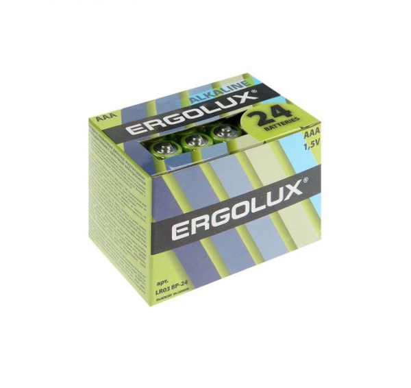 Батарейка алкалиновая Ergolux, AAA, LR03-24BOX (LR03 BP-24), 1.5В, 