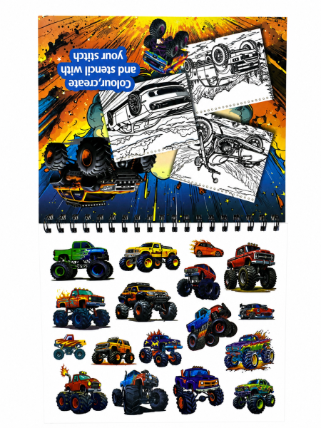 Раскраска для мальчиков,"Monster Truck", с наклейками 33 листа / 66 рисунков микс