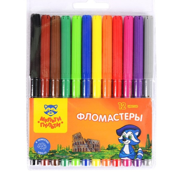 Фломастеры 12 цветов Мульти-Пульти «Енот в Италии»