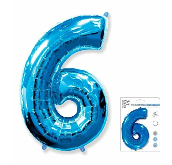 Шар фольга цифра "6" 40", синий