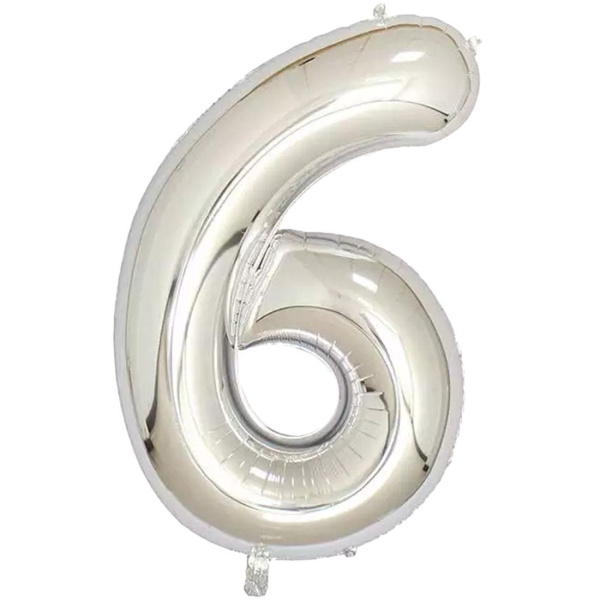 Фольгированный шар цифра "6",серебро, 40д