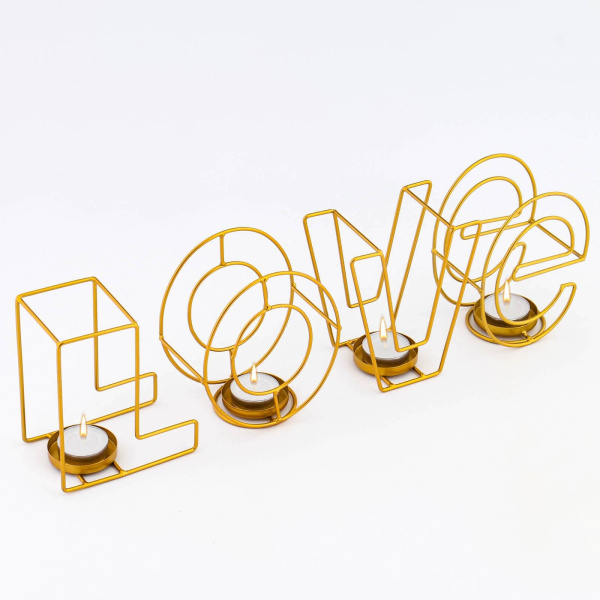 Подсвечник металлический на 4 свечи TAKE IT EASY «Love: слово», 13.5×42 см, золото