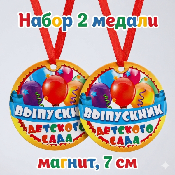 Набор медалей магнитных "Выпускник детского сада", 2 шт., 7 см