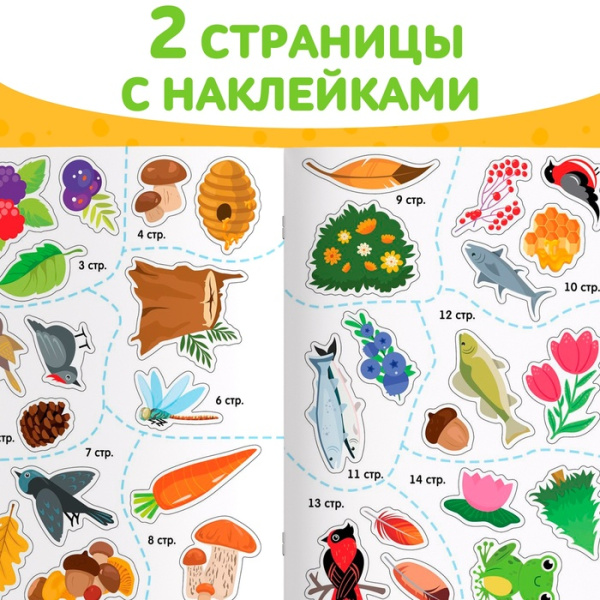 Книжка - раскраска с наклейками «Обведи, раскрась, наклей. Лесные животные»