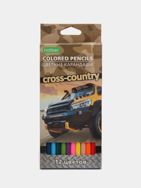 Карандаши "Hatber Eco", 12 цветов, серия "Cross Country", в картонной упаковке