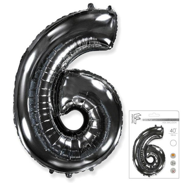 Шар фольга цифра "6", 40", черный