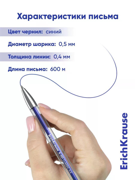 Ручка гелевая ErichKrause R-301 Gel Stick Classic, уз 0,5мм, синяя 