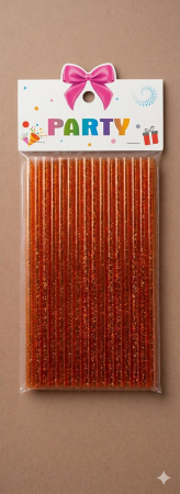 Трубочки блестящие, orange, 19.5 см,20 шт.