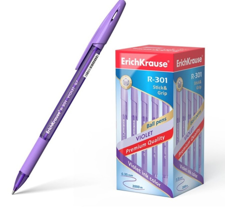 Ручка шариковая Erich Krause R-301 Violet Stick & Grip, узел 0.7 мм