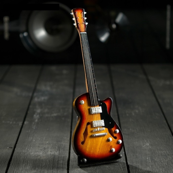 Гитара сувенирная Gibson Es, на подставке, 24×8×2 см, чёрно-жёлтая