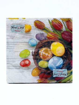 Пасхальные салфетки бумажные New Line Fresco «Яйца, Тюльпаны», 2 слоя, 33×33 см, 20 шт