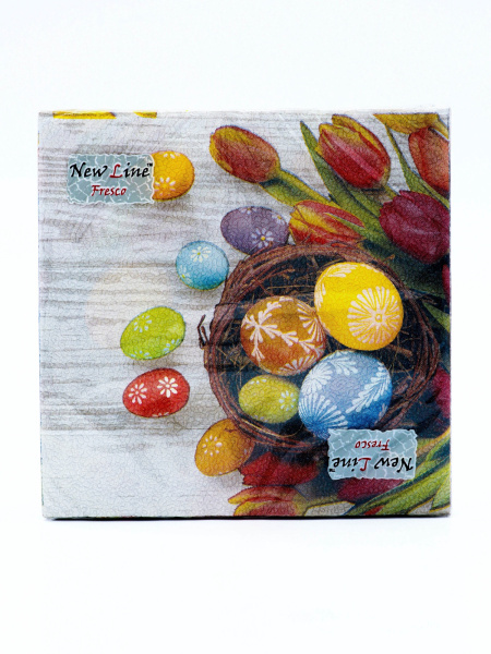Пасхальные салфетки бумажные New Line Fresco «Яйца, Тюльпаны», 2 слоя, 33×33 см, 20 шт