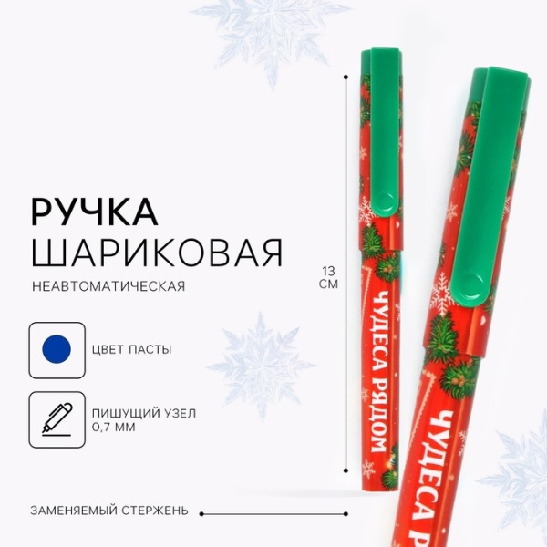 Ручка шариковая, синяя паста, 0.7 мм, с колпачком «Чудеса рядом»