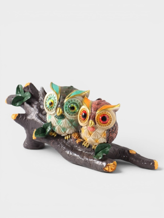 Фигурка декоративная «Два филина на коряге», полистоун, 19.8×7.5×8 см