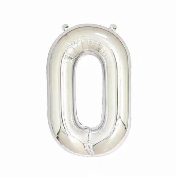 Фольгированный шар цифра "0",серебро, 40д