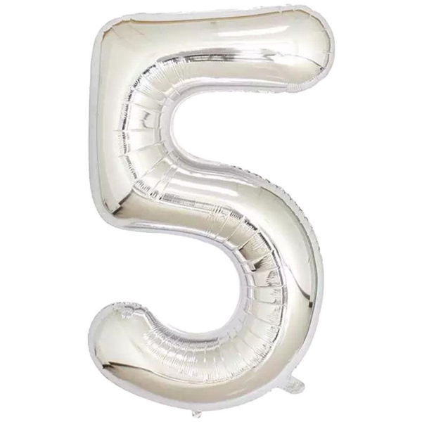 Фольгированный шар цифра "5",серебро, 40д