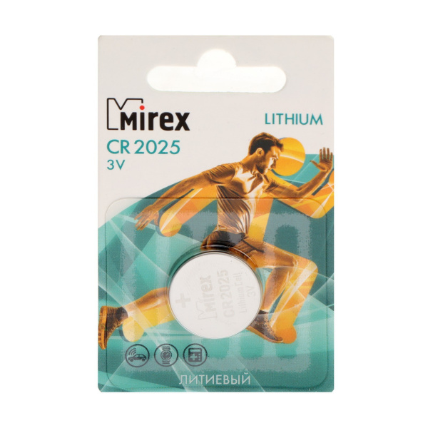 Батарейка литиевая Mirex, CR2025-1BL, 3 В, блистер, 1 шт.