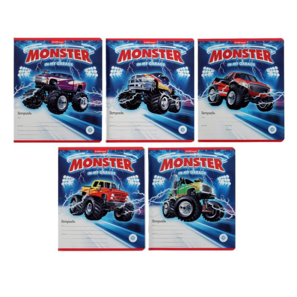 Тетрадь 18 листов в клетку ErichKrause Monster Car, обложка мелованный картон, блок офсет, МИКС
