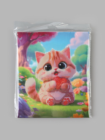 Алмазная мозаика «Котик с сердечком» 21×25 см, с мольбертом