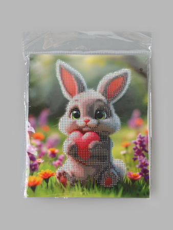 Алмазная мозаика «Зайчик с сердечком» 21×25 см, с мольбертом
