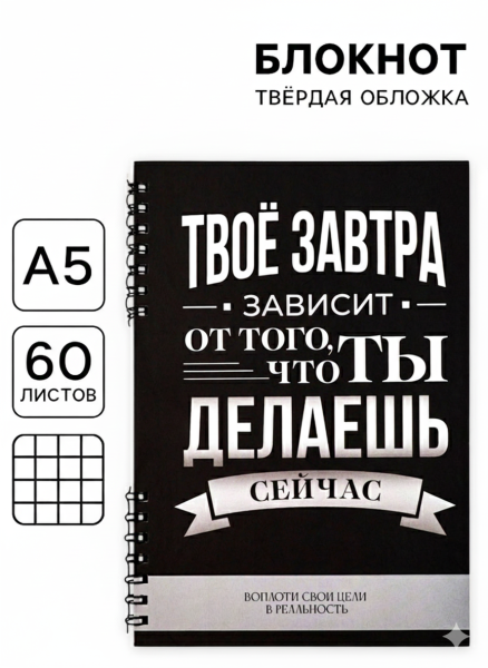 Блокнот А5, 60 л., в твердой обложке, на гребне «Делай»