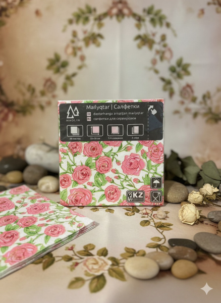 Салфетки Маолин 20л 3х слойные,Мелкие розочки, 33*33
