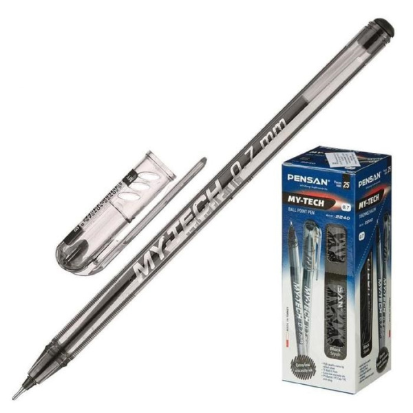 Ручка шариковая масляная Pensan My-Tech, узел-игла 0.7 мм, чернила чёрные
