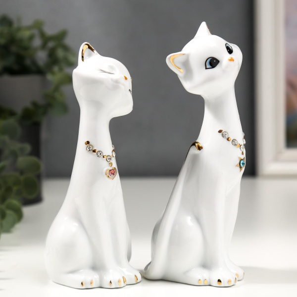 Сувенир "Кошечки белые с цепочкой" (набор 2 шт) 15 см 14 см