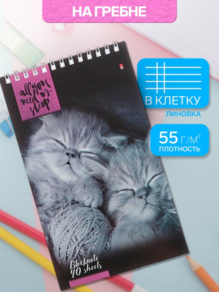 Блокнот «Кошки», А5, 40 листов, на гребне, МИКС
