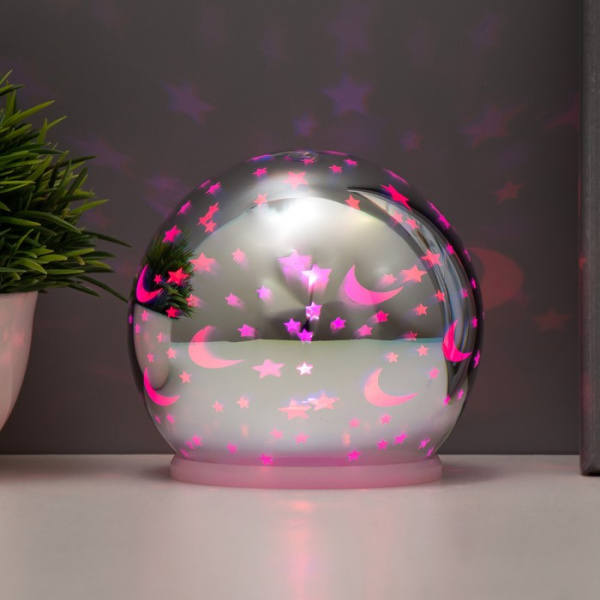 Ночник "Зеркальный шар звездое небо" LED RGB от батареек (диско) 2хАА хром 10х10х10см RISALUX 